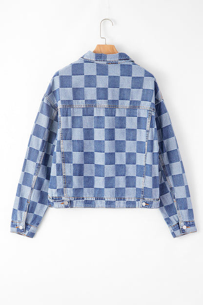 Checker Denim Pocketed Jacket