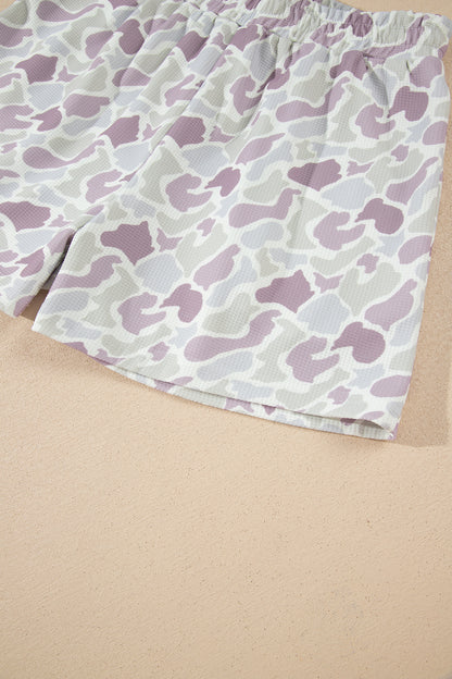 Camo Waffle Knit Long Sleeve Top & Shorts Set