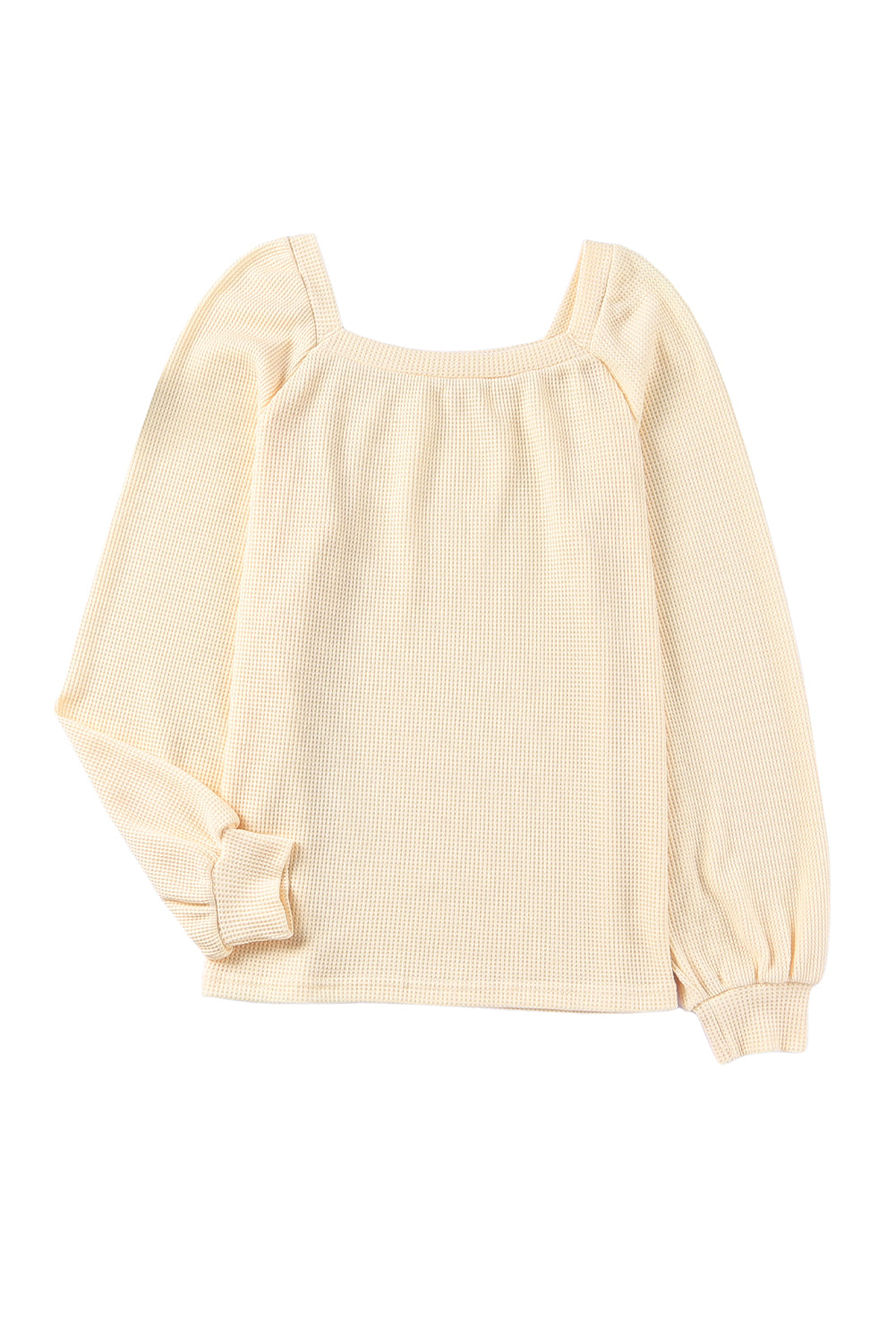 Waffle Square Neck Puff Sleeve Top