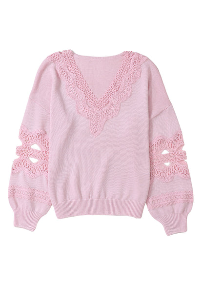 Hollowed Lace V-Neck Sweater