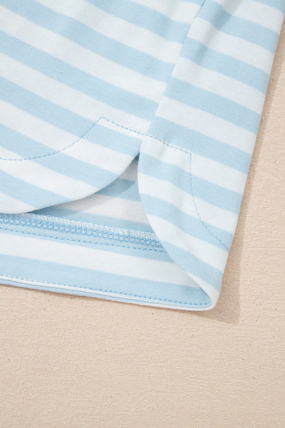 Stripe Contrast Trim Tee & Drawstring Shorts Set