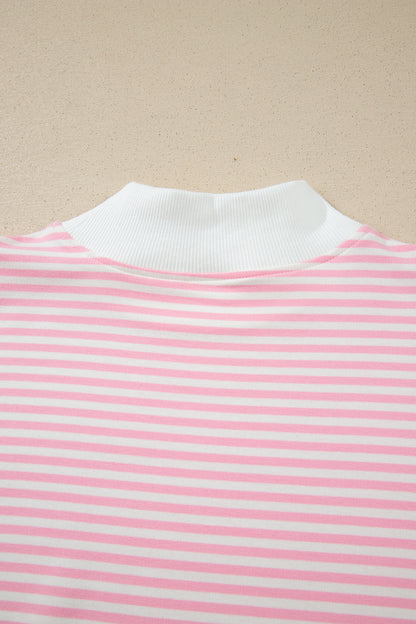 Stripe Oversize Mock Neck Sweatshirt & Shorts Set