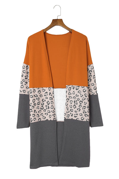 Leopard Colorblock Open Front Cardigan