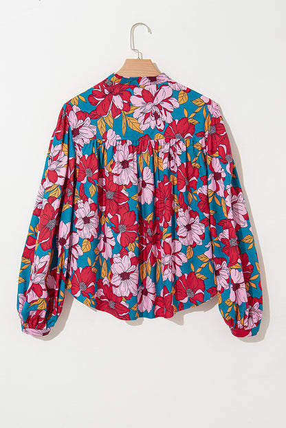 Floral Balloon Sleeve Buttoned Blouse