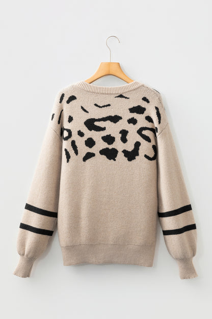 Leopard Stripe Drop Shoulder Sweater
