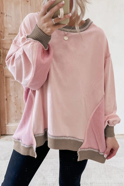 Colorblock Waffle Patchwork Oversize Sweatshirt