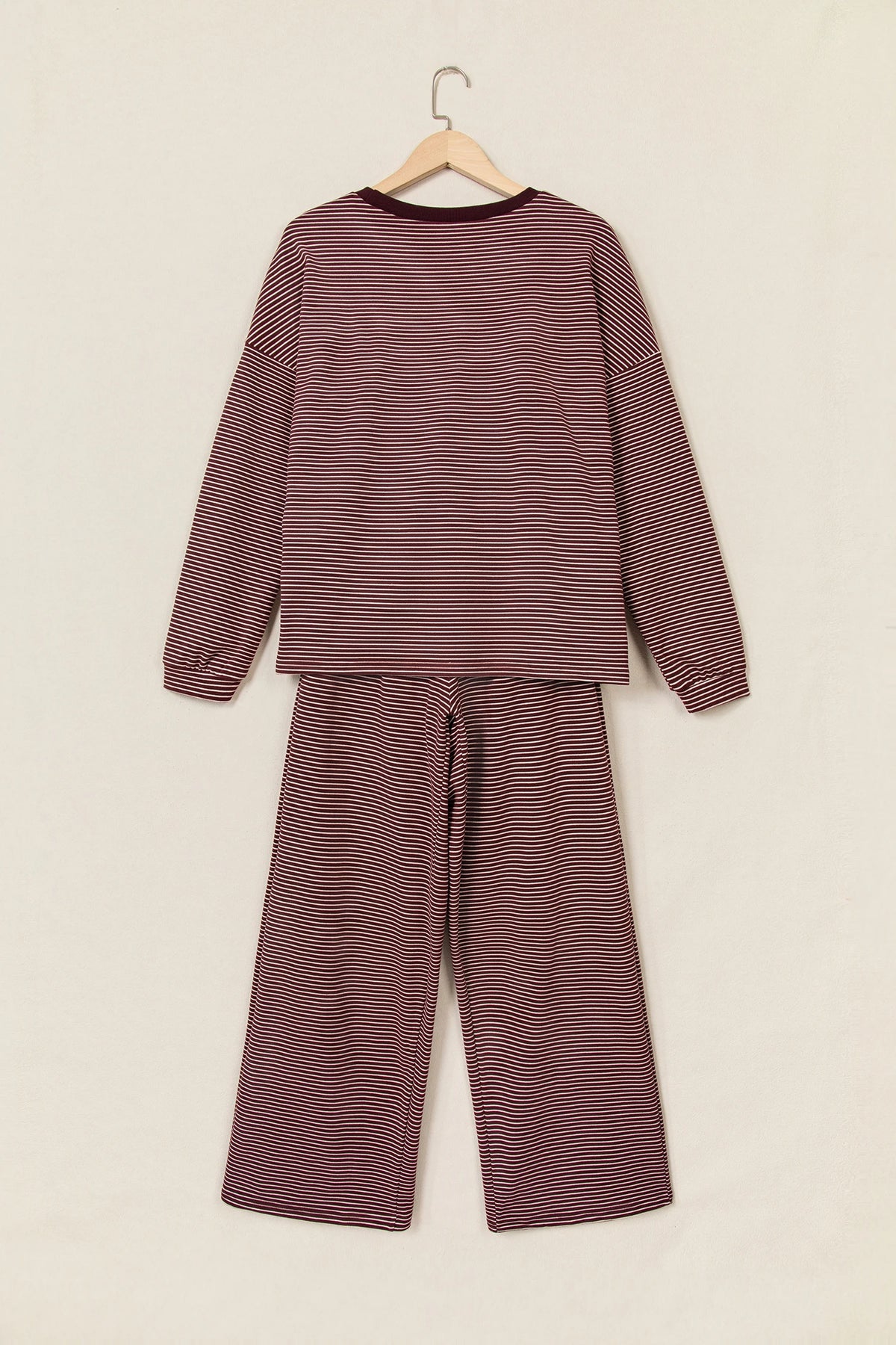 Stripe Contrast Trim Long Sleeve Top & Pant Set