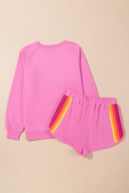 Colorblock Stripe Pullover and Shorts Set