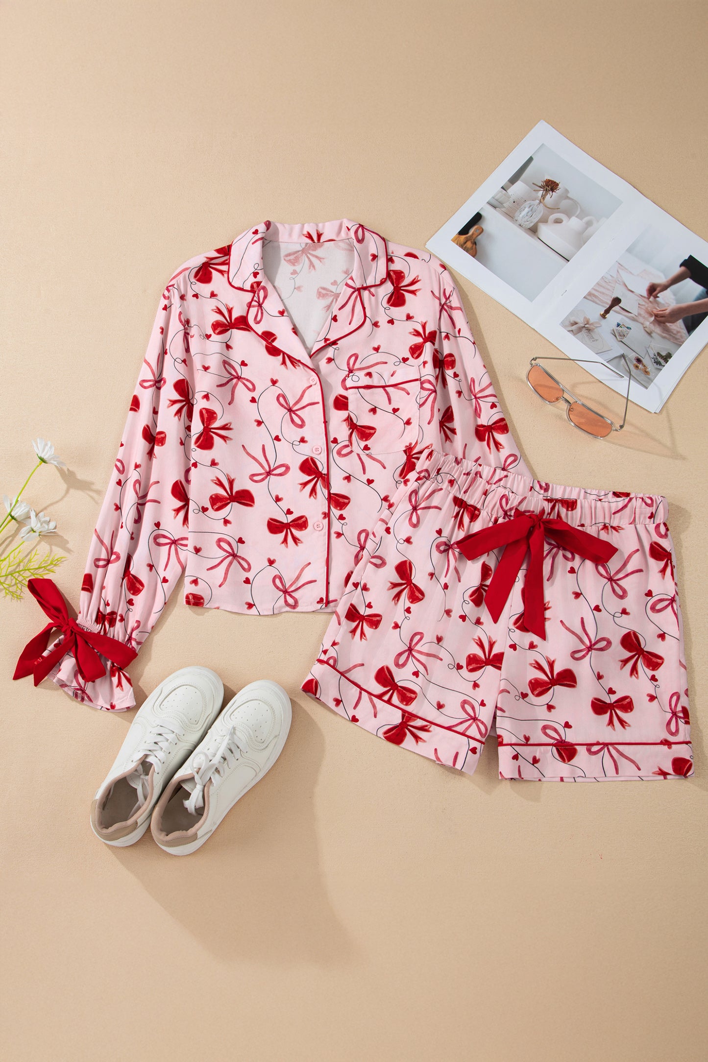 Valentine Bow Shirt and Shorts Pajama Set