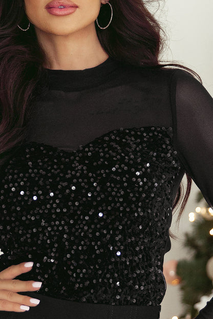 Sequin Velvet Mock Neck Blouse