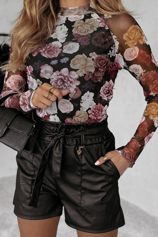 Floral Mesh Long Sleeve Top