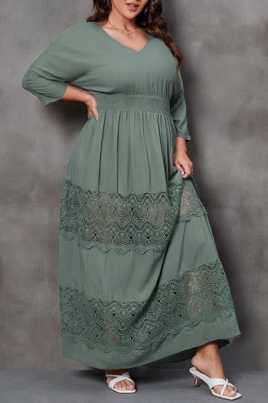 Smocked Lace 3/4 Sleeve Dress Plus Size