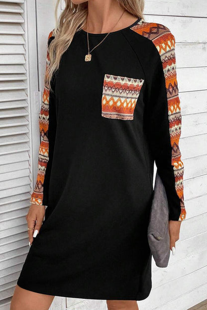 Geometric Patchwork Raglan Sleeve Dress