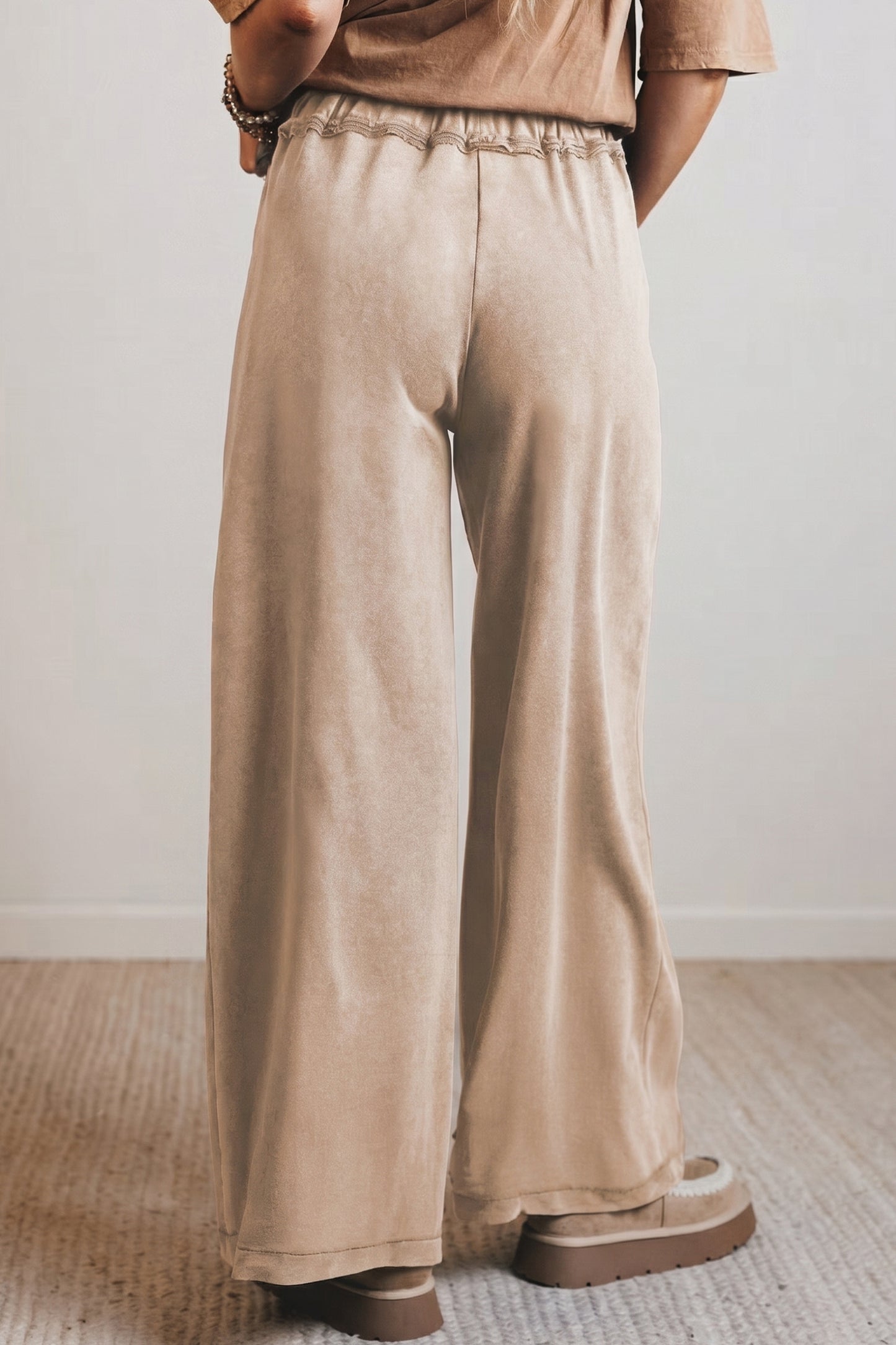 Solid Mineral Wash High Waist Wide Leg Pants