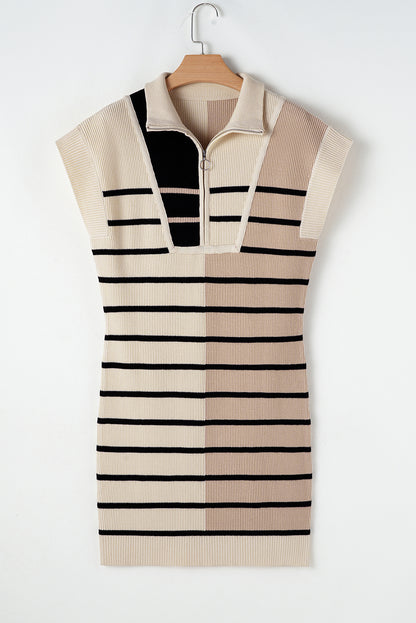 Stripe Colorblock Short Sleeve Sweater Dress