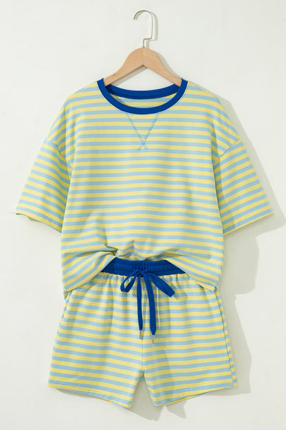 Stripe Terry Knit Top & Shorts Set