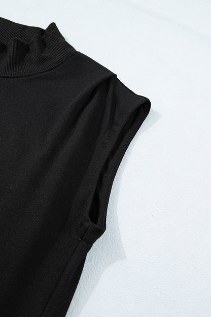 Solid Mock Neck Cap Sleeve Oversized Top