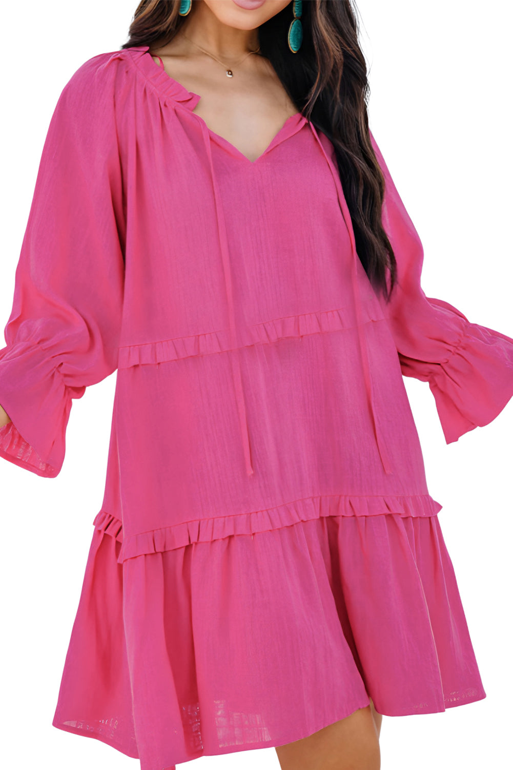 Split V Neck Frill Babydoll Dress