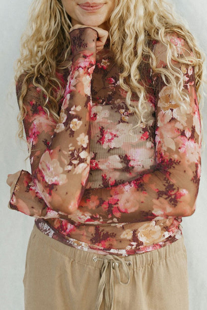 Floral Sheer Mesh Long Sleeve Top