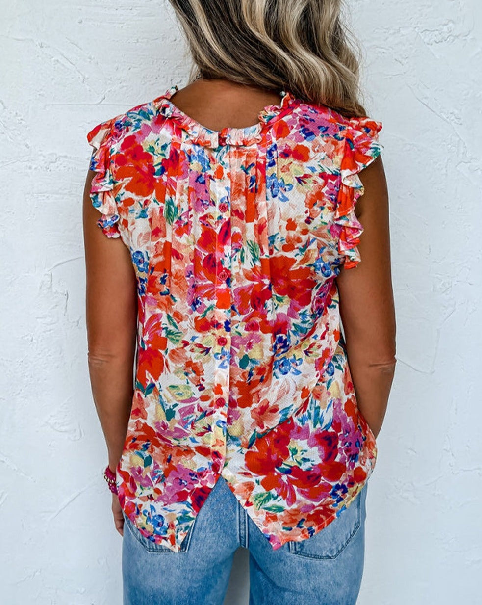 Boho Floral Pleated Tank Top