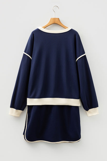 Plus Size Colorblock Top and Lace-up Skirt Set