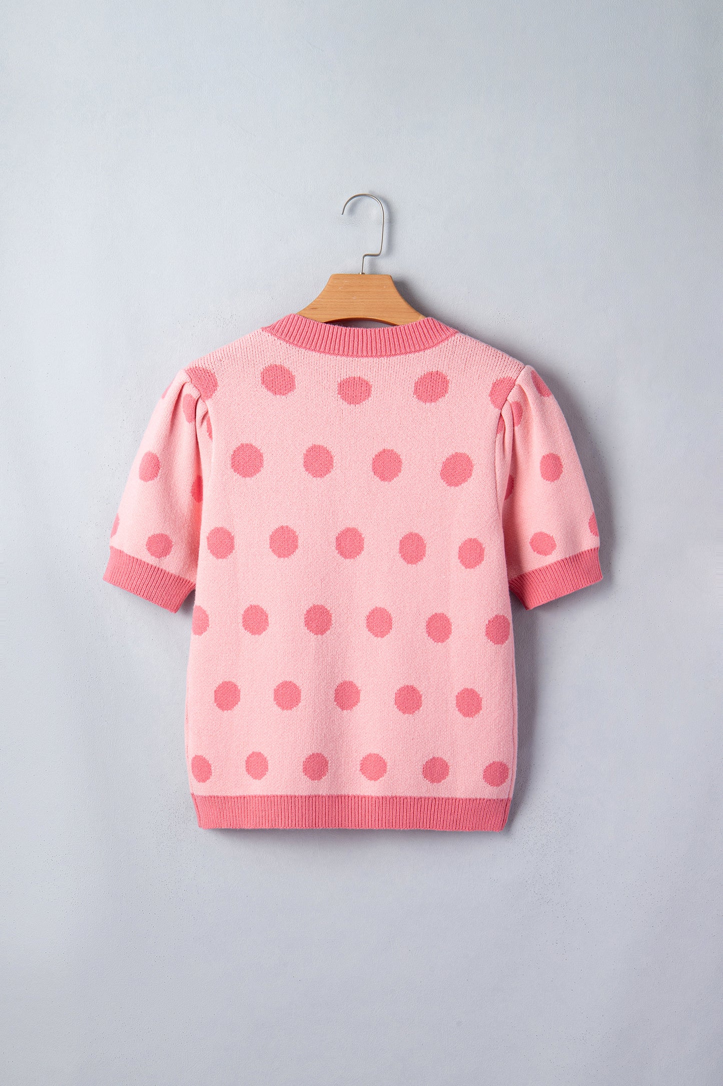 Polka Dot Puff Short Sleeve V-Neck Sweater