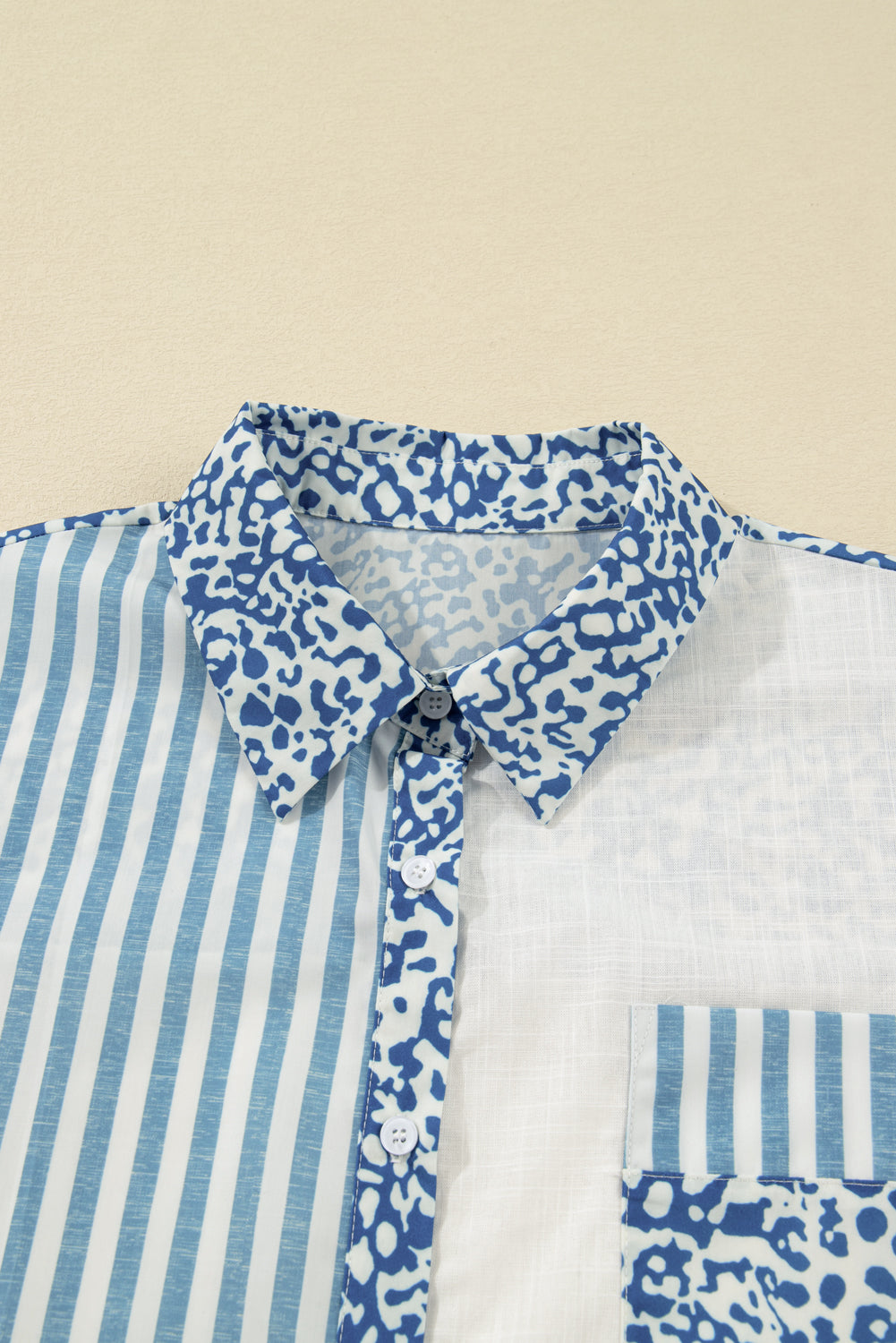 Plus Size Leopard Stripe Patchwork Button-Up Shirt