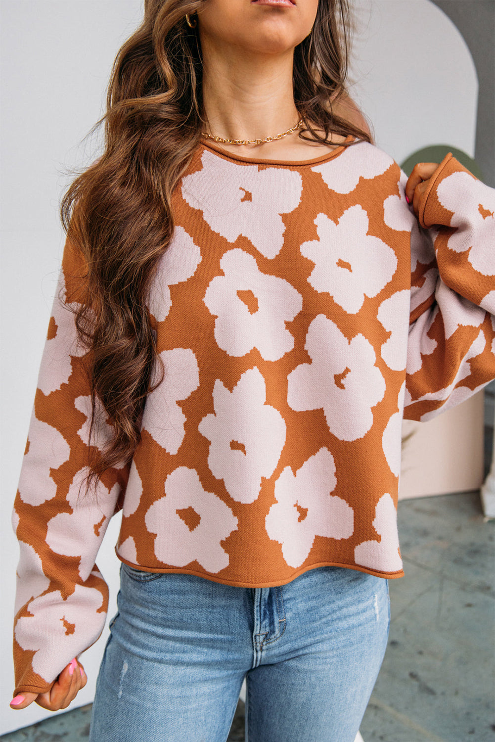 Floral Crewneck Long Sleeve Sweater