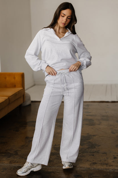 Solid V-Neck Pullover and Drawstring Sweatpants Set
