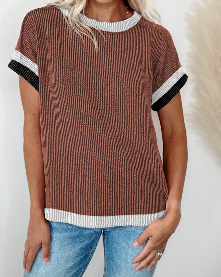 Contrast Trim Textured T-Shirt