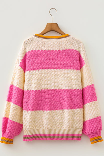 Stripe Colorblock Textured Drop Shoulder Sweater