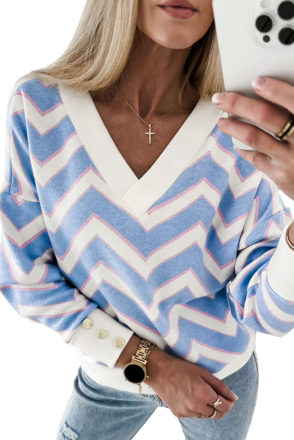 ZIGZAG STRIPE V-NECK OVERSIZED TOP