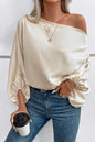 Satin Asymmetrical Balloon Sleeve Blouse