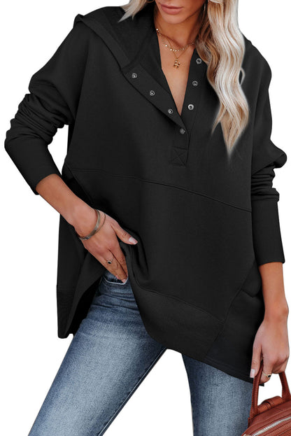 Buttoned Henley Kangaroo Pocket Hoodie