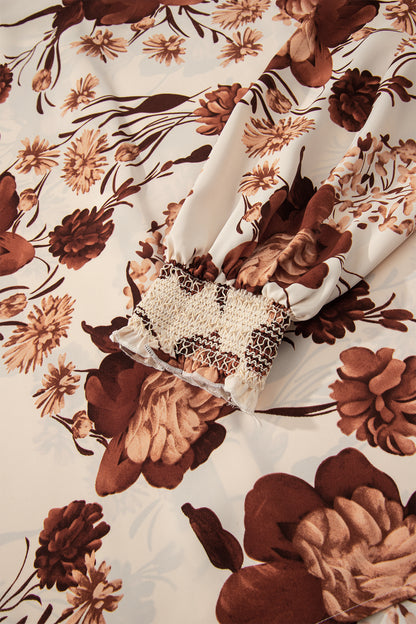 Floral Smocked Long Sleeve Buttoned Shirt