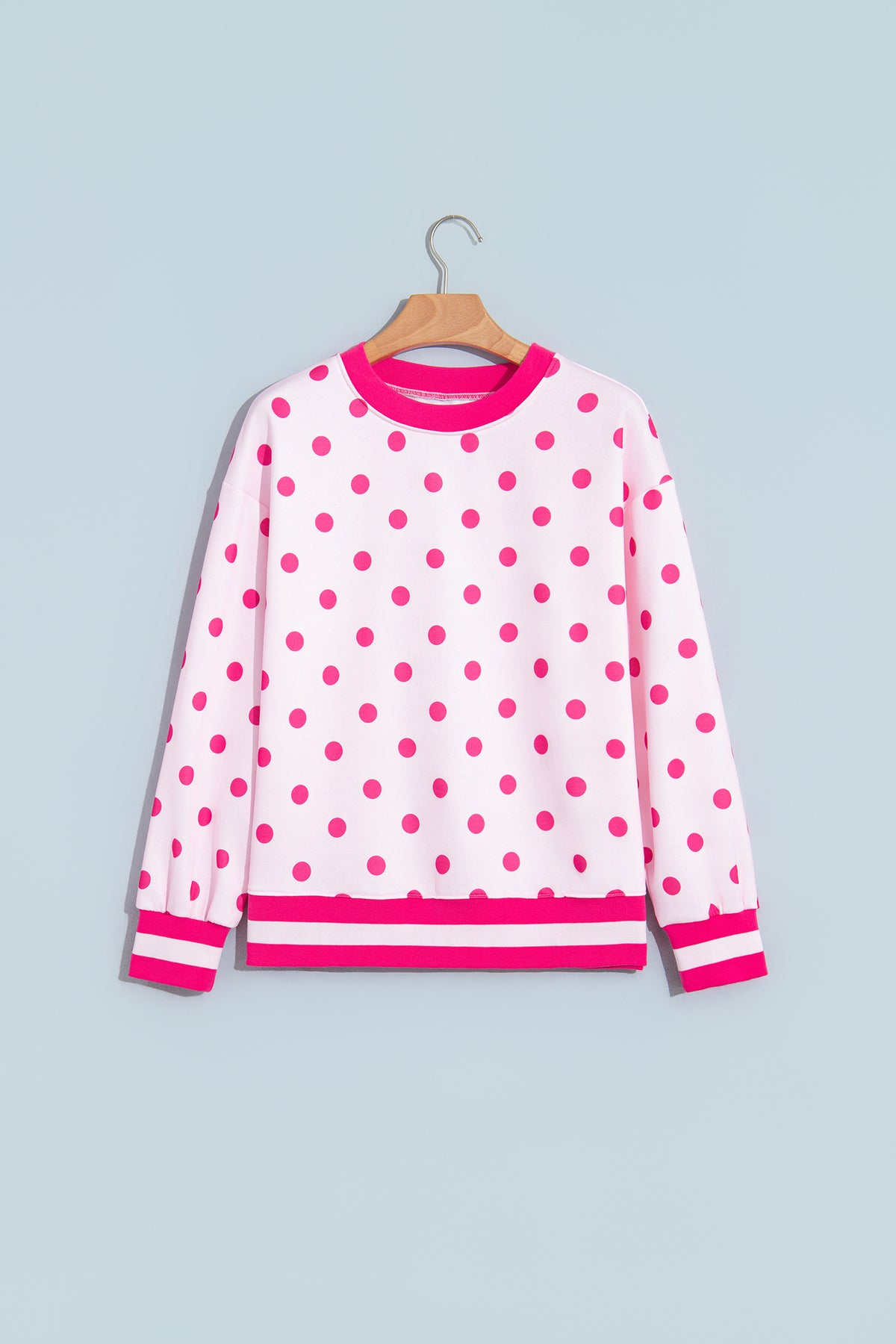Polka Dot Colorblock Trim Round Neck Sweatshirt
