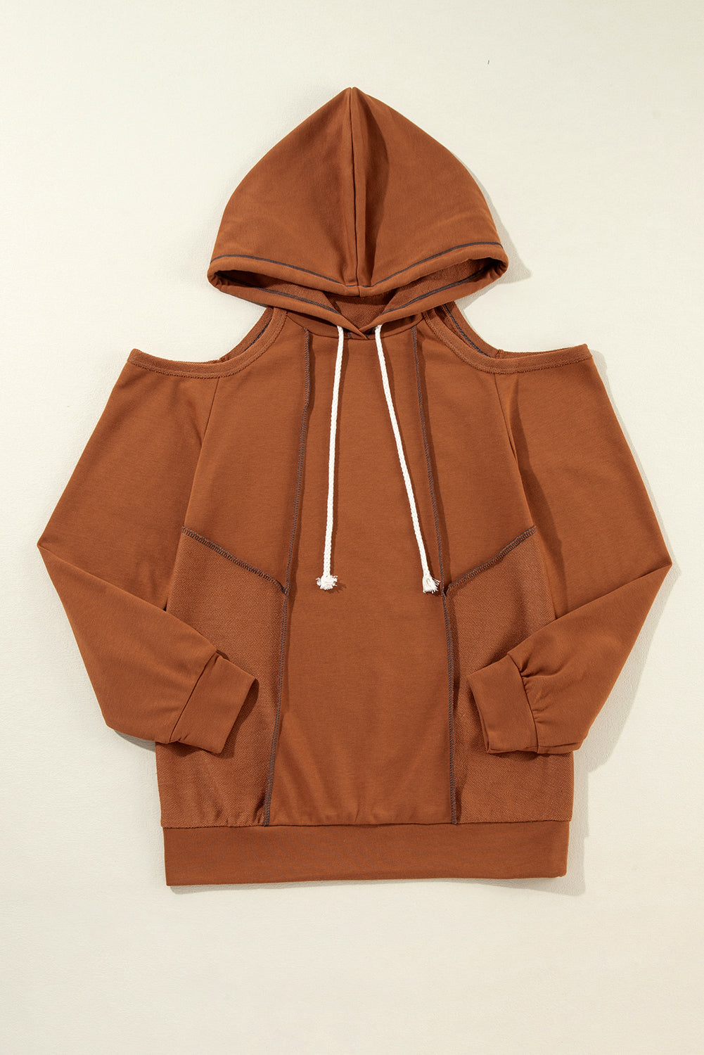 Cold Shoulder Drawstring Hoodie