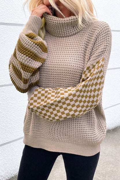 Stripe Checker Patchwork Waffle Sweater