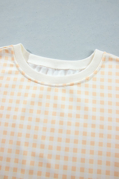Plus Size Gingham Long Sleeve Top & Shorts Set