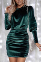 Velvet Ruched Puff Sleeve Dress