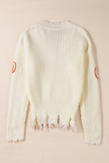 Pumpkin Cable Knit Raw Hem Sweater