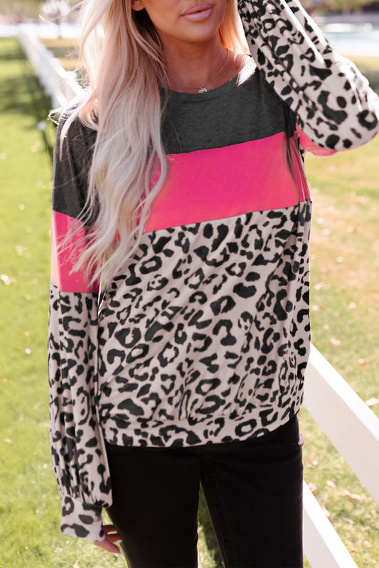 Leopard Colorblock Long Sleeve Top