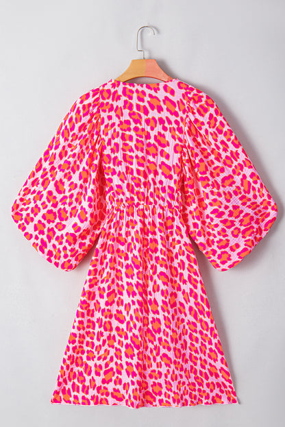 Leopard 3/4 Puff Sleeve Dress