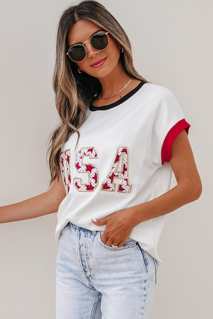 Sequin Star USA Patch Colorblock Trim T-Shirt