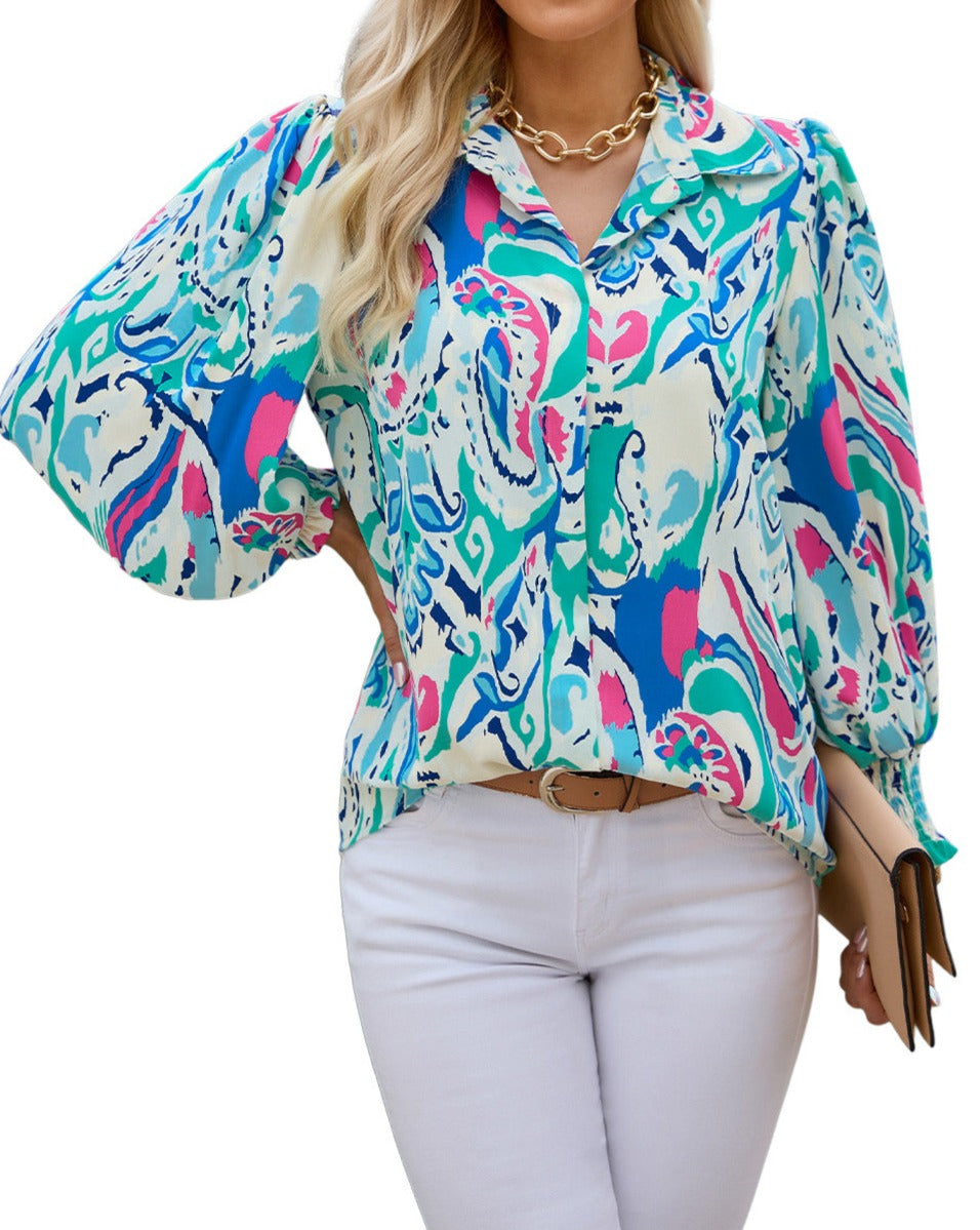 Paisley 3/4 Lantern Sleeve Shirt