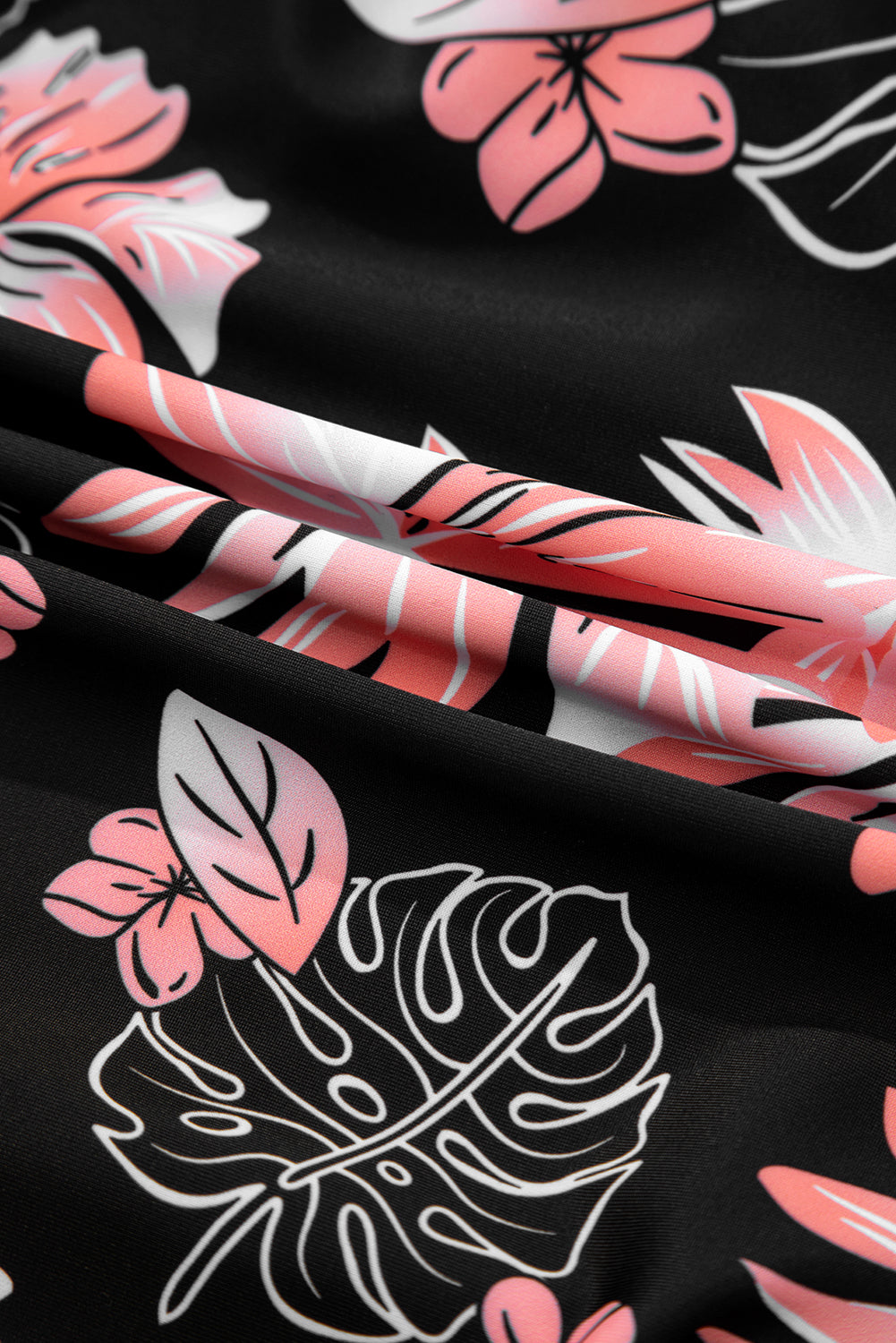 Floral Solid Square Neck Ruched One-Piece Swimsuit