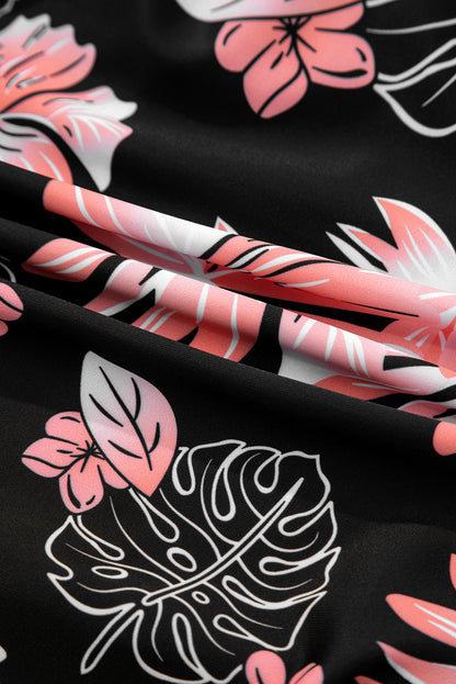 Floral Solid Square Neck Ruched One-Piece Swimsuit