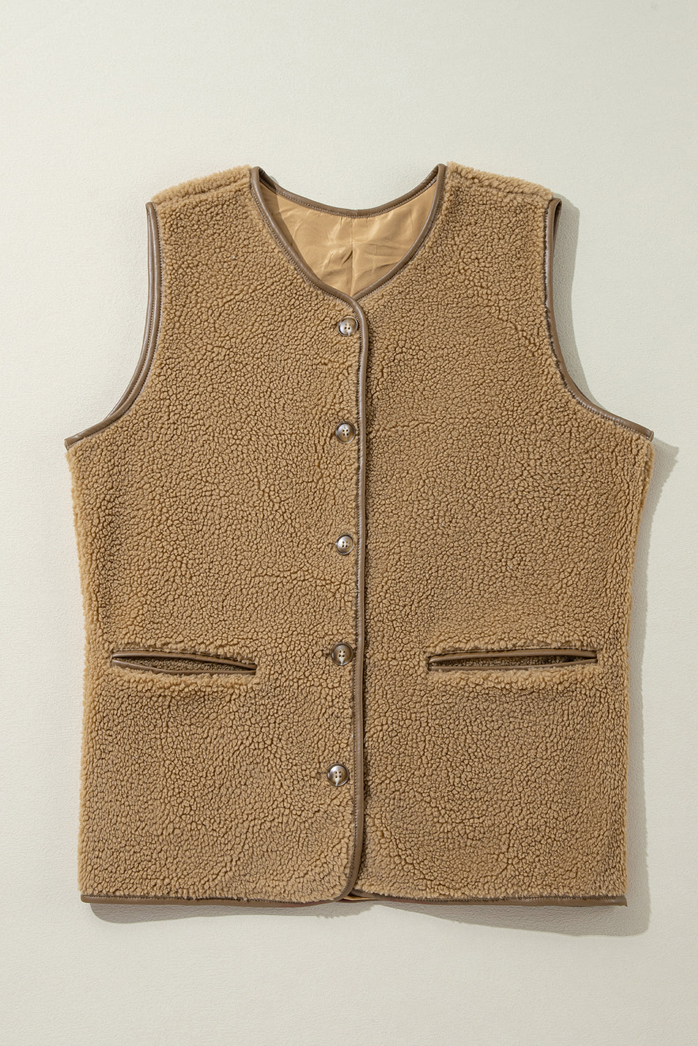 Fleece Leather Contrast Trim Vest