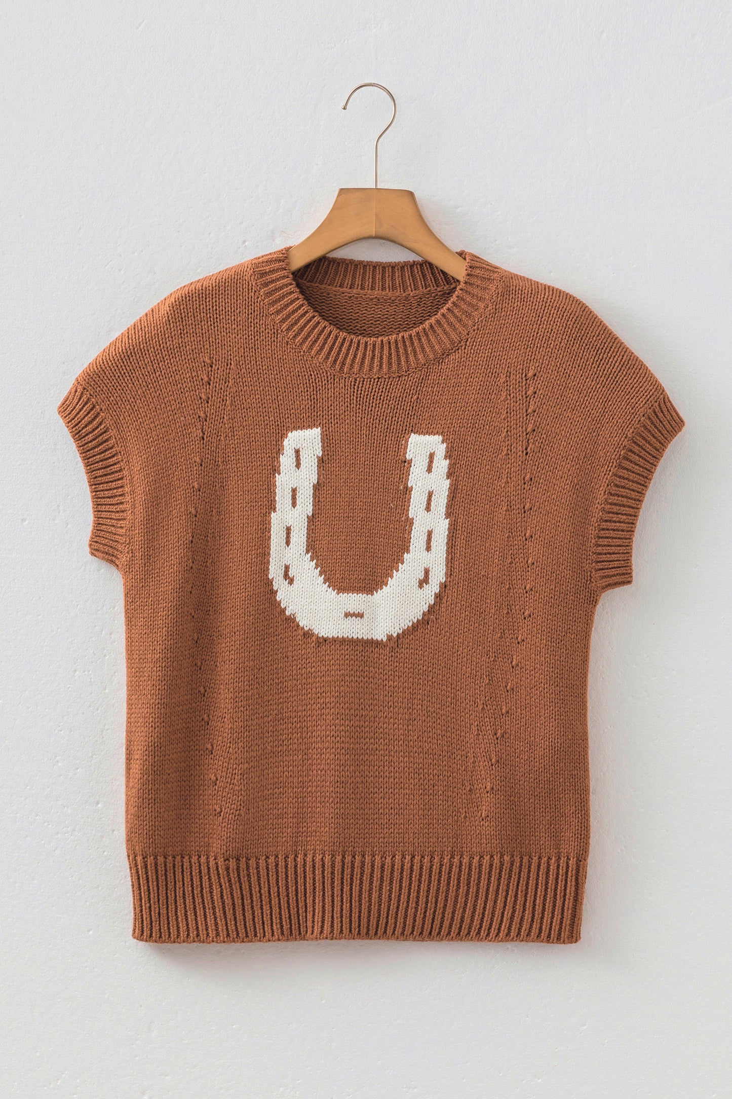 Western Horseshoe Pattern Short Sleeve Knit Top