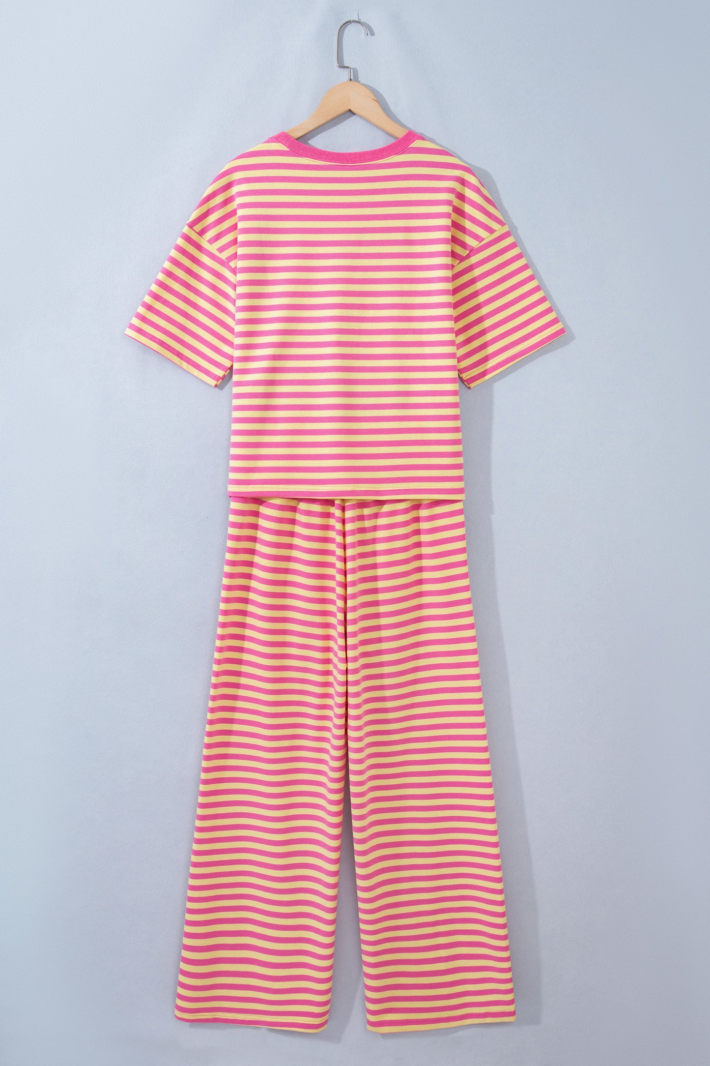 Stripe Colorblock Trim Short Sleeve Tee and Pants Set